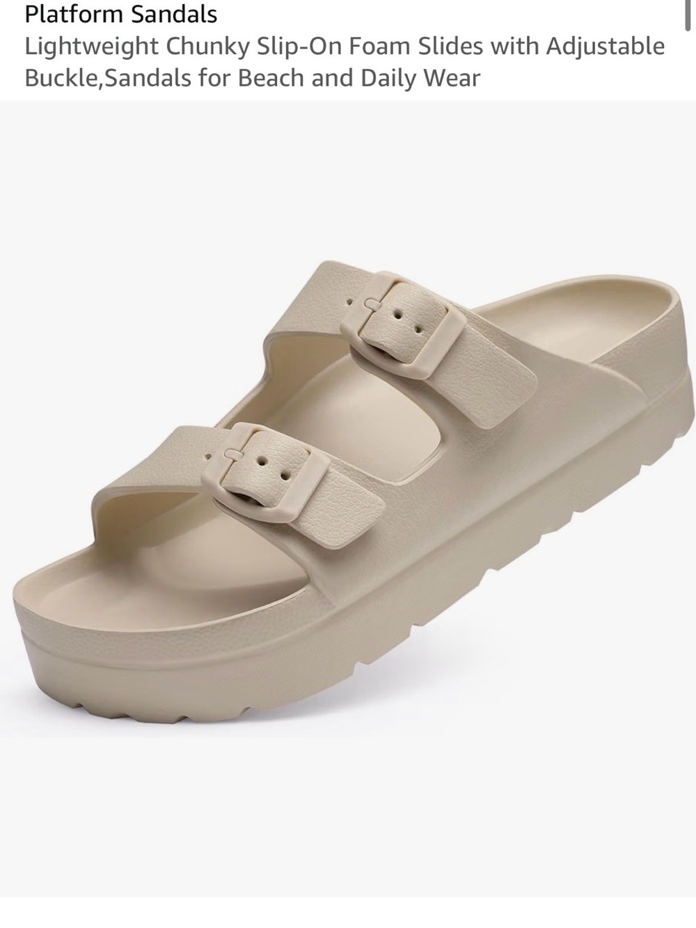 Women’s Platform Buckle Slide Sandals in Beige